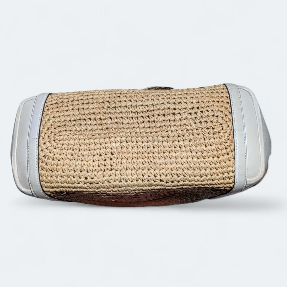 Coach Hampton Tote Peach Ivory White Straw Flower Handbag Large Metallic Basket - Picture 8 of 16